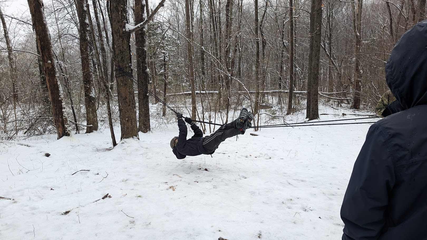 Scouts practicing rope work at West Point.